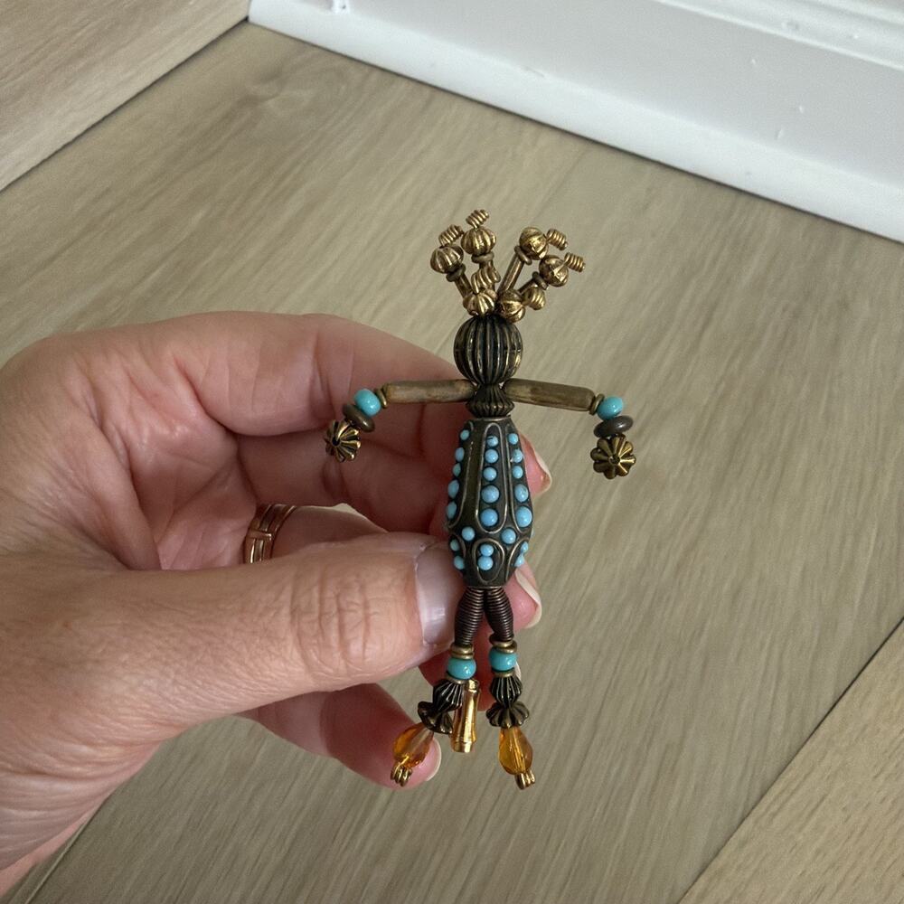 Stick Figure Brooch Crazy Hair Figural Stick Pin Artisan Funky 3.25" - Picture 6 of 7